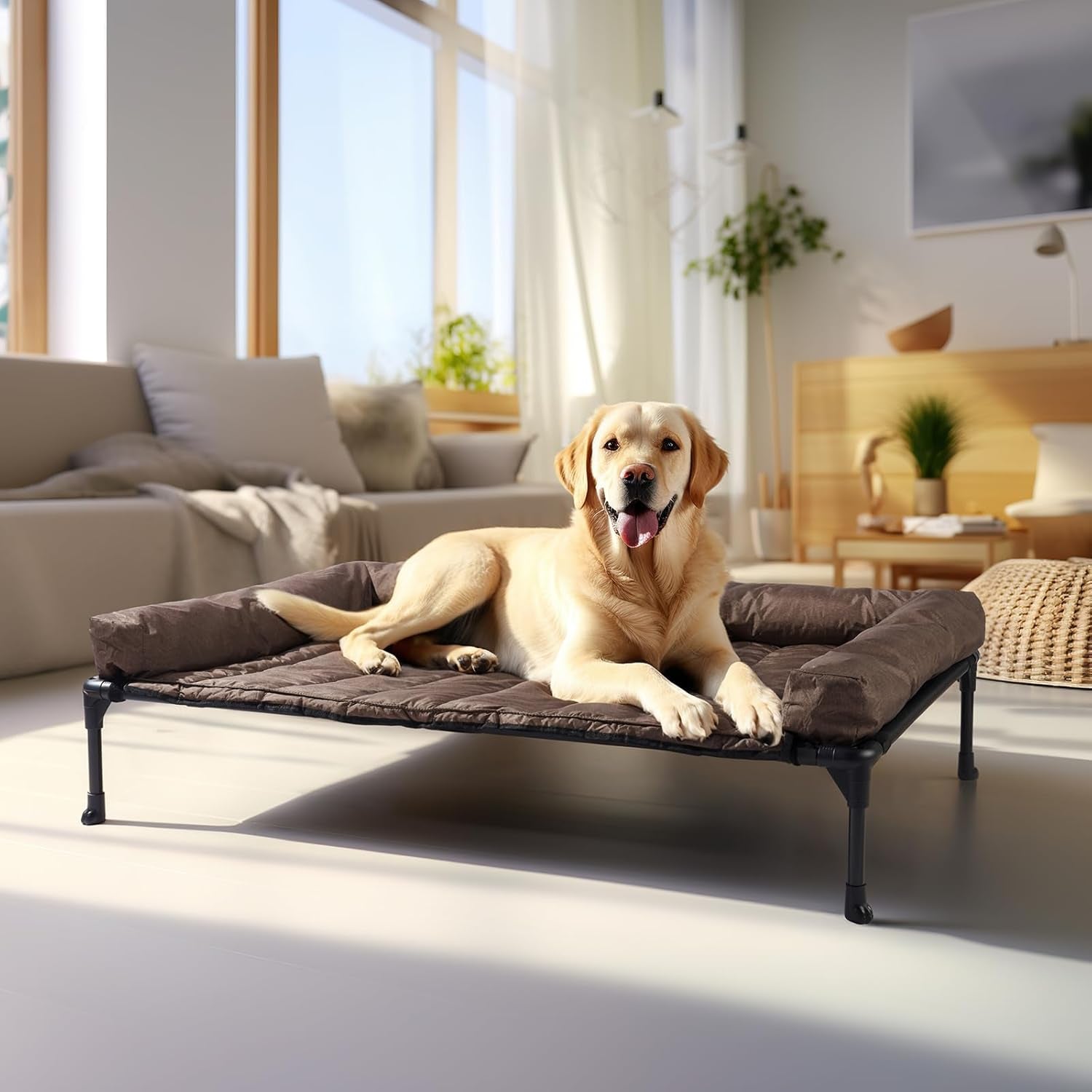 veehoo-outdoor-elevated-dog-bed-with-waterproof-bolster-cushion-cooling-raised-dog-bed-with-removable-washable-mat-topper-breathable-mesh-dog-couch-cot-for-indoor-outdoor-42-large-black