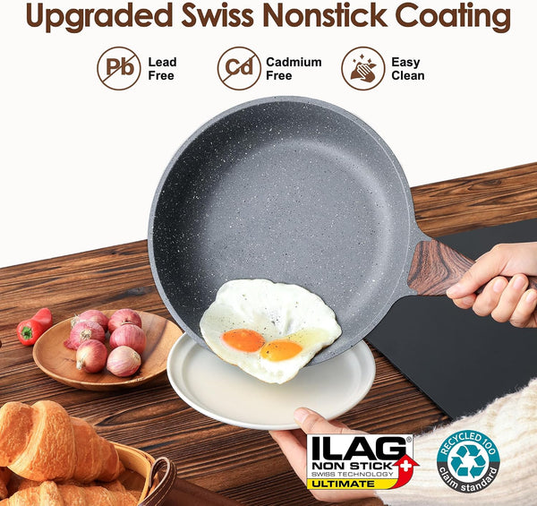 16Pcs Pots and Pans Set Non Stick, Granite Cookware Set PFOA Free | Induction Compatible, Even & Fast Heating, Easy to Clean, Durable, Healthy Kitchen Cooking Set Nonstick, Stay-Cool Handles2