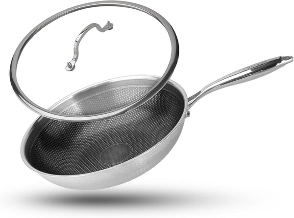 Hybrid Wok, 12 Inch Wok with Lid,Stainless Steel Woks & Stir-Fry Pans Non Stick, PFOA Free Cookware, Dishwasher and Oven Safe, Compatible with Induction1