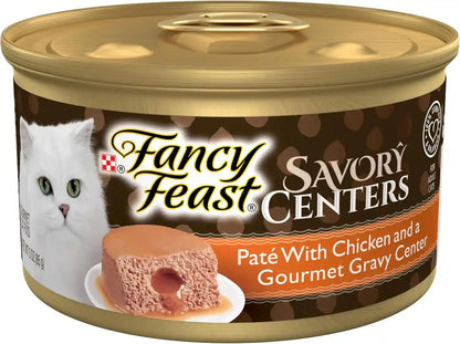 Purina Fancy Feast Savory Centers Gourmet Wet Cat Food Pate with Chicken and Gravy Center, (Pack of 24) 3 Oz Cans1