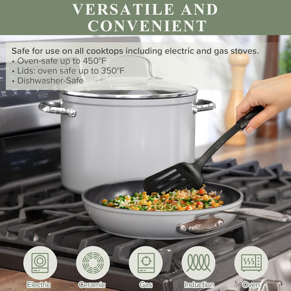 Healthy Duralon Blue Ceramic Nonstick Cookware Set, PFAS Free | Scratch-Resistant, Dishwasher & Oven Safe, Induction Ready & Evenly Heats, Tempered Glass Lids & Stay-Cool Handles3