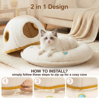 Cat House for Indoor Cats - 2 in 1 UFO Large Cat Bed Cave | Soft Sherpa Fabric, Calming Cozy Hideaway, Removable & Washable Cushion, Spacious for Multi-Cat Families (Up to 25 Lbs)5