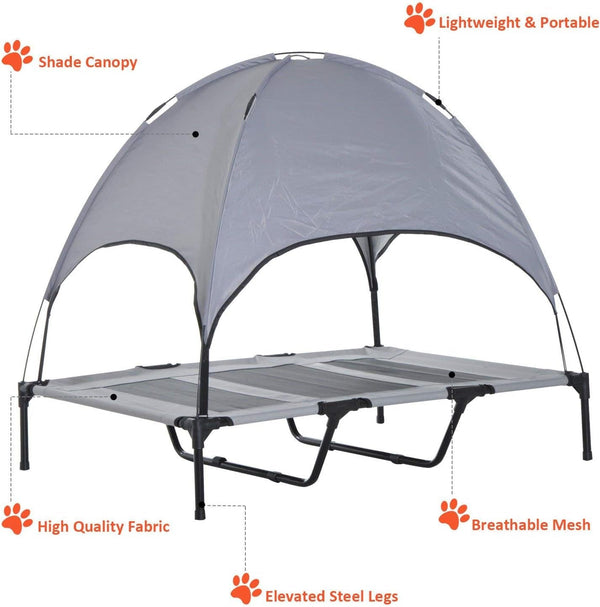 Pawhut Elevated Portable Dog Cot Cooling Pet Bed with UV Protection Canopy Shade, 48 Inch | Large Pet Bed, Outdoor Dog Cot, UV Protection Shade, Camping2