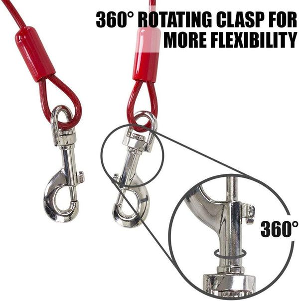 BV Dog Tie Out Cable 30 Feet - Heavy Duty Dog Lead up to 125 Pounds - Reflective & Rust-Free with Quick Release Swivel Clips & 360° Rotating Clasp - Tangle-Free Dogs Runner for Yard (Red, Single)7