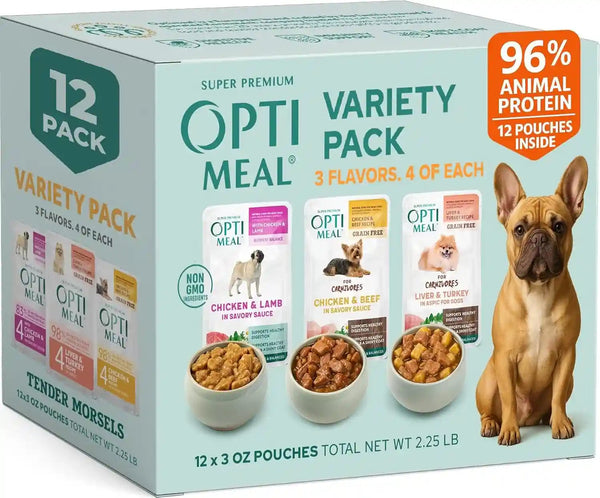 Optimeal Wet Dog Food Small Breed Variety Pack - Grain Free Recipe High Protein Tender Morsels in Aspic Made with Natural Ingredients for Adult Dogs, Premium Nutrition Pouches - 3Oz Pouch (Pack of 12)1