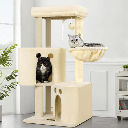 Small Cat Tree Tower for Indoor Cats, 40 in Medium Cat Bed Scratching Posts | Multi Level Compact Kitty Kitten Houses Climbing Trees Stands with 2 Condos Sisal Post Perch Platform Hammock Plush Toy Balls10