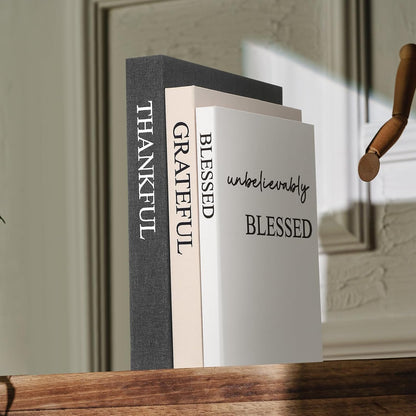 Set of 3 Thankful Grateful Blessed Decorative Books for Home Decor | Linen Faux Books, Stacked Neutral Modern Aesthetic Fake Storage Boxes, Coffee Table, Bookshelf or Mantle Display8