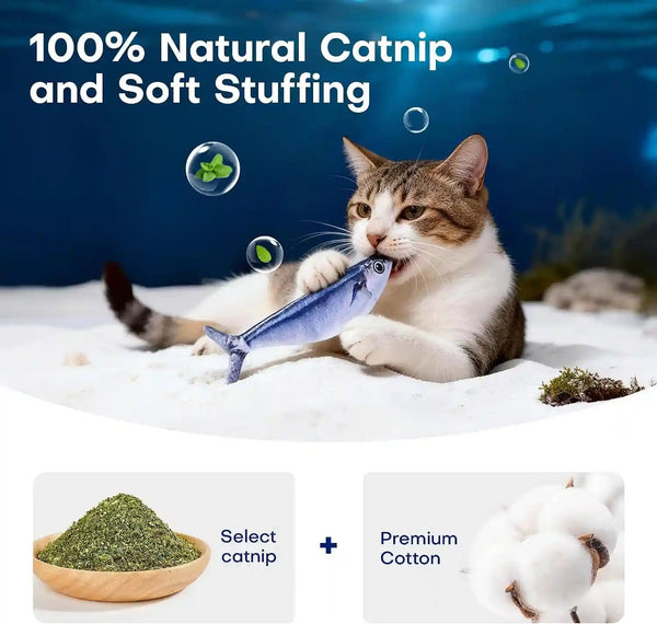 Potaroma Cat Toys Bite-Sized Flopping Fish with Catnip | Realistic Tap-Activated Moving Kitten Kicker, 3 Floppy Mode Wiggle Fish, Interactive Motion Kitty Exercise5