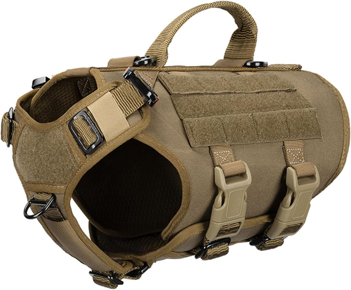 icefang-no-pull-tactical-dog-harness-for-large-dogs-adjustable-dog-vest-control-handle-molle-panel-front-hook-3-leash-clips-soft-padded-for-walking-training-pink-large