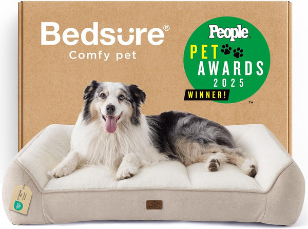 Bedsure Supportmax™ XL Orthopedic Dog Beds Large Sized Dog - Extra Thick Supportive Dogs Couch with Waterproof Washable Cover, Extra Large Comfort Pet Sofa with Soft Sherpa & Nonskid Bottom, Grey, 42"25