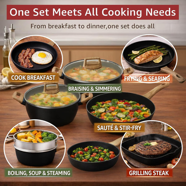 23-Piece Pots and Pans Set Non Stick,Titanium Ceramic Cookware Set Non Toxic,Long-Lasting,Pfas Free,Induction Compatible,Complete Kitchen Set with 3 Frying Pans for All Cooking Needs4