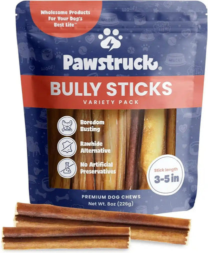 Pawstruck Natural 5-8" Bully Sticks for Dogs - Best Long-Lasting, Rawhide-Free, Low Odor Dental Chew Treat - Healthy Single Ingredient, 100% Real Beef - 8 Oz Bag - Packaging May Vary10