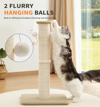 Made4Pets Tall Cat Scratching Post, 23.6" Natural Sisal Cat Scratcher with Hanging Balls, Heavy Duty and Thicker Scratching Post for Indoor Cats Adults, Sturdy Base Cat Scratch Post, Beige5