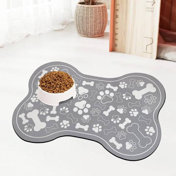 Dog & Cat Food Mat Bone Shaped Pet Feeding Mat Quick Absorb Water Bowl Placemat with Rubber Backing Indoor Floor Stain Resistant Pet Accessory Supplies (Light Pink Small, 12X18 Inches)10
