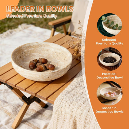 Travertine Decorative Bowls for Home Decor, Natural Stone Centerpiece Fruit & Key Bowl, Modern Organic Catch-All for Kitchen Counter, Entryway & Coffee Table8