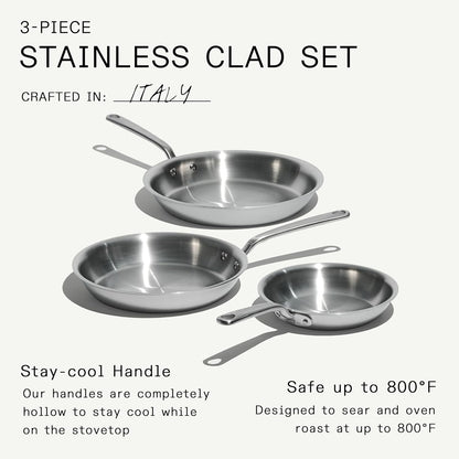 Made in Cookware - 3-Piece (Includes 8",10",12") Stainless Frying Pan Set - 5 Ply Stainless Clad - Professional Cookware - Crafted in Italy - Induction Compatible6