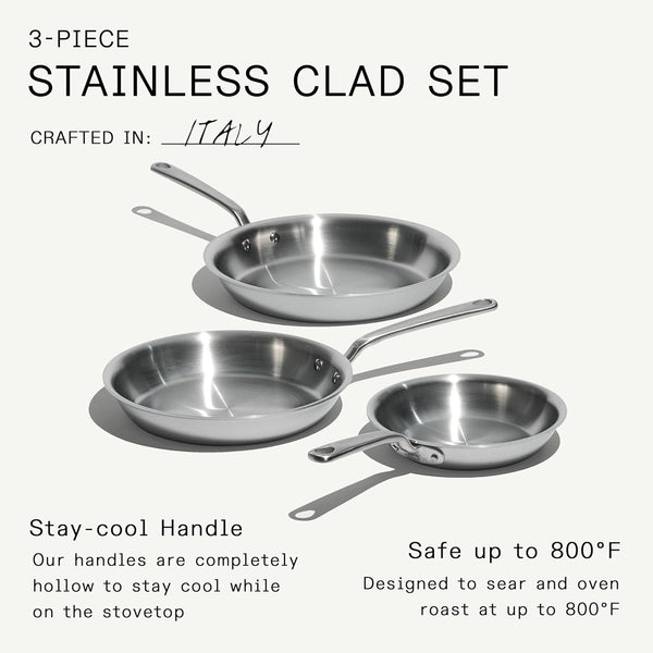 Made in Cookware - 3-Piece (Includes 8",10",12") Stainless Frying Pan Set - 5 Ply Stainless Clad - Professional Cookware - Crafted in Italy - Induction Compatible6