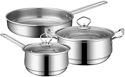 3Pcsset Stainless Steel Cookware Set Flat Bottom Frying Pan Soup Pot Milk Pot Kit Induction Cooker Cooking Pan for Home Kitchen (2)3