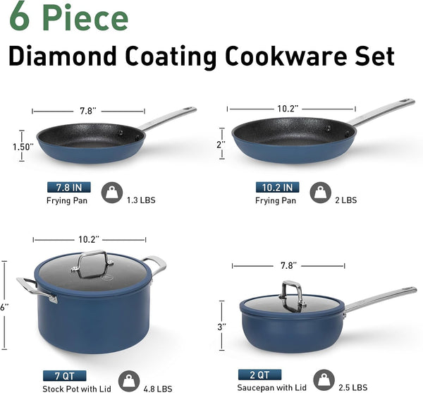 Plasma Titanium Cookware Set, 6Pcs Induction Pots and Pans | Blue, Non Toxic Healthy Cooking Pans and Pots Set with Scratch Defense Technology, PFOA&PFOS Free7