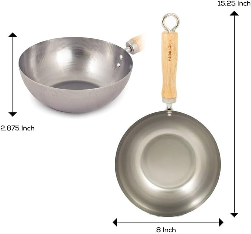 carbon-steel-mini-wok-8-inch-flat-bottom-chinese-stir-fry-pan-with-rubberwood-handle-for-single-serve-stir-fry-fried-rice-noodles-and-asian-cooking