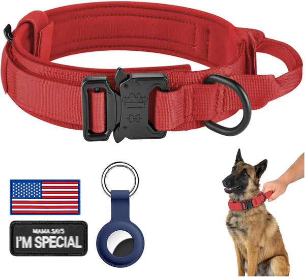 DAGANXI Tactical Dog Collar, Adjustable Military Training Nylon Dog Collar with Control Handle and Heavy Metal Buckle for Medium and Large Dogs, with Patches and Airtags Case (L, Black)22