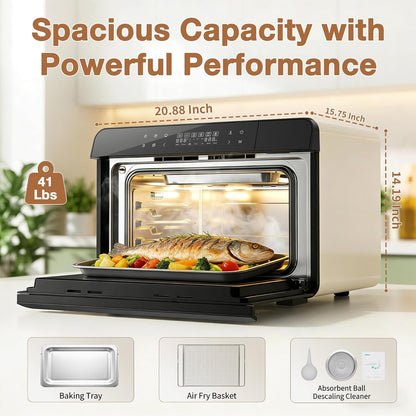 Toaster Air Fryer Combi Oven, Countertop Steam Oven 14-In-1 with Convection Steam Roast & Bake, Multi-Stage Cooking, Self-Clean, 7 Modes, 30 Built-In Recipes, for Kitchen Pizza Baking (White)3