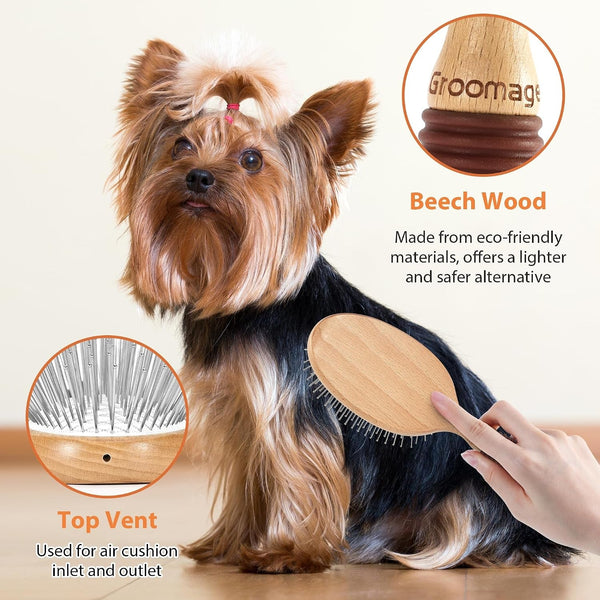 Dog Brush for Long Haired Dogs, 27Mm Extra Long Pin Brush for Grooming, Shedding - Beech Wood Material, Non-Slip Rubber Handle, Round-Tipped Pins5