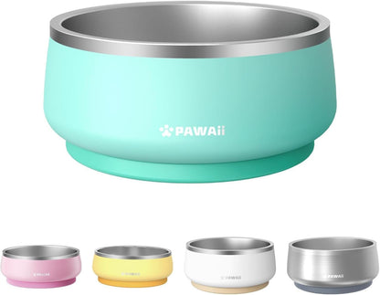 Pawaii Dog Bowl, 34 Oz Stainless Steel Food and Water Bowl, ID Tag, 1 Pack | Double-Wall Design,Non-Slip Rubber Base,Dishwasher Safe,Smooth Open Design, Not a Slow Feeder,Easy-Rinse Interior10