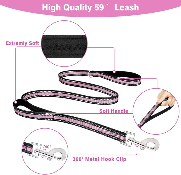 WINSEE Pet Harness Collar and Leash Set, All-In-One Reflective Dog Harness No Pull with Adjustable Buckles for Puppies, Small, Medium, Large, and Extra-Large Dogs (Large, Pink)4