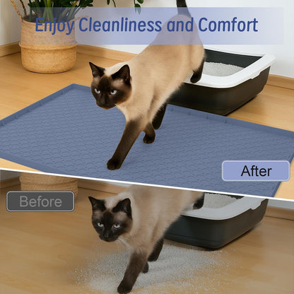 Silicone Large Cat Litter Mat 34" X 22", Cat Mat for Litter Box, Cats Litter Trapping Mat, Non-Slip and Waterproof, Raised Edges, Blue4