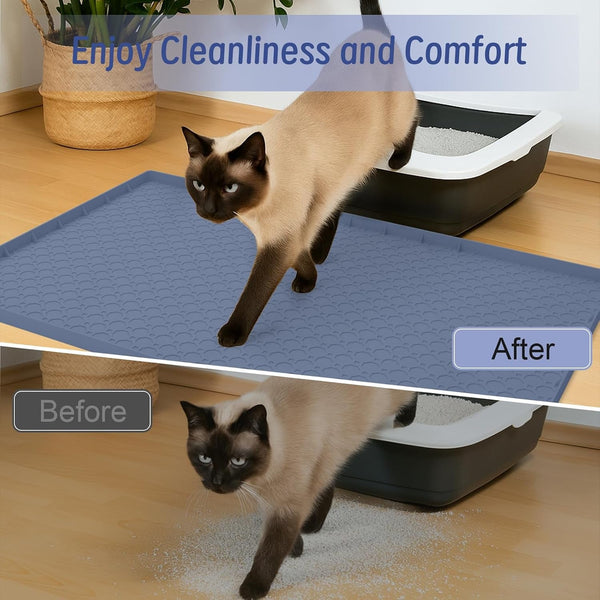 Silicone Large Cat Litter Mat 34" X 22", Cat Mat for Litter Box, Cats Litter Trapping Mat, Non-Slip and Waterproof, Raised Edges, Blue4