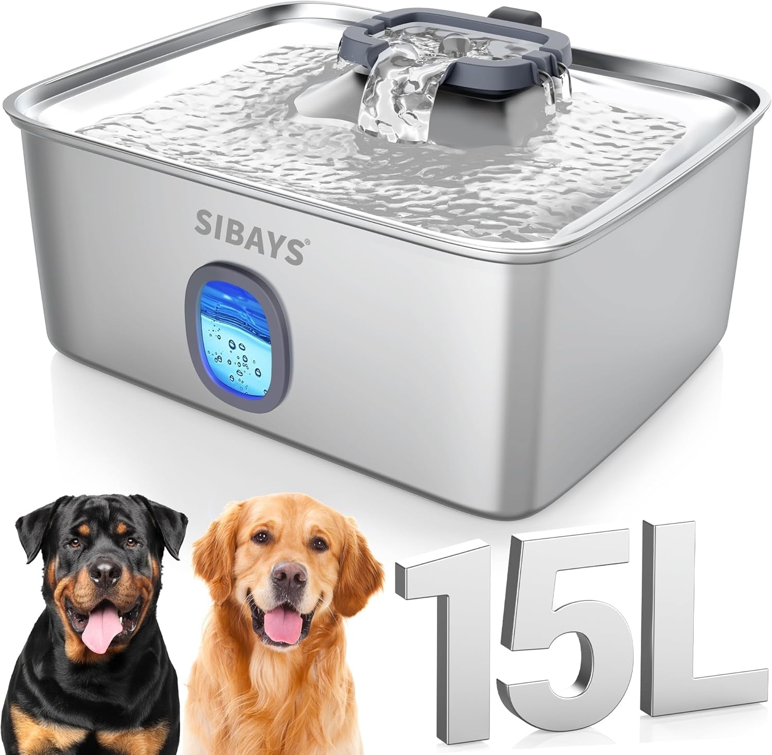 sibays-4gal-15l-large-dog-water-fountain-stainless-steel-pet-fountain-with-water-window-led-light-ultra-quiet-automatic-dog-water-bowl-dispenser-for-large-dogs-multi-pet-easy-to-clean-fs76