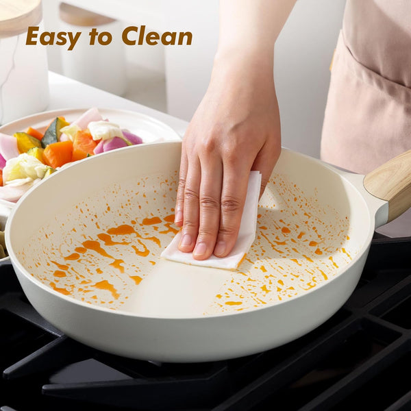 8Inch Ceramic Nonstick Frying Pan Small Skillet, White | Healthy Ceramic Coating Omelette Pan, Non-Toxic Kitchen Cooking Chef'S Pan, PFOA/PFAS/PTFE Free, Induction Compatible6