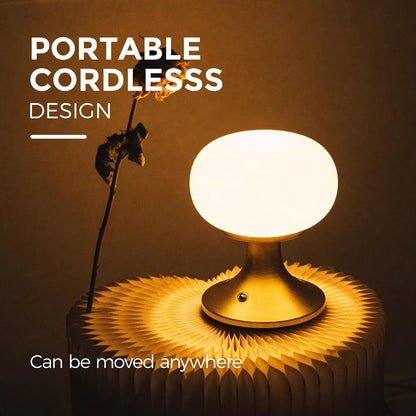 Cordless Mushroom Table Lamp - Stepless Dimming - 2700K Warm Light - Gold | Aluminum Base & Glass Shade - 150LM - Rechargeable Table Lamp for Bedroom,Living Room,Dining Table2