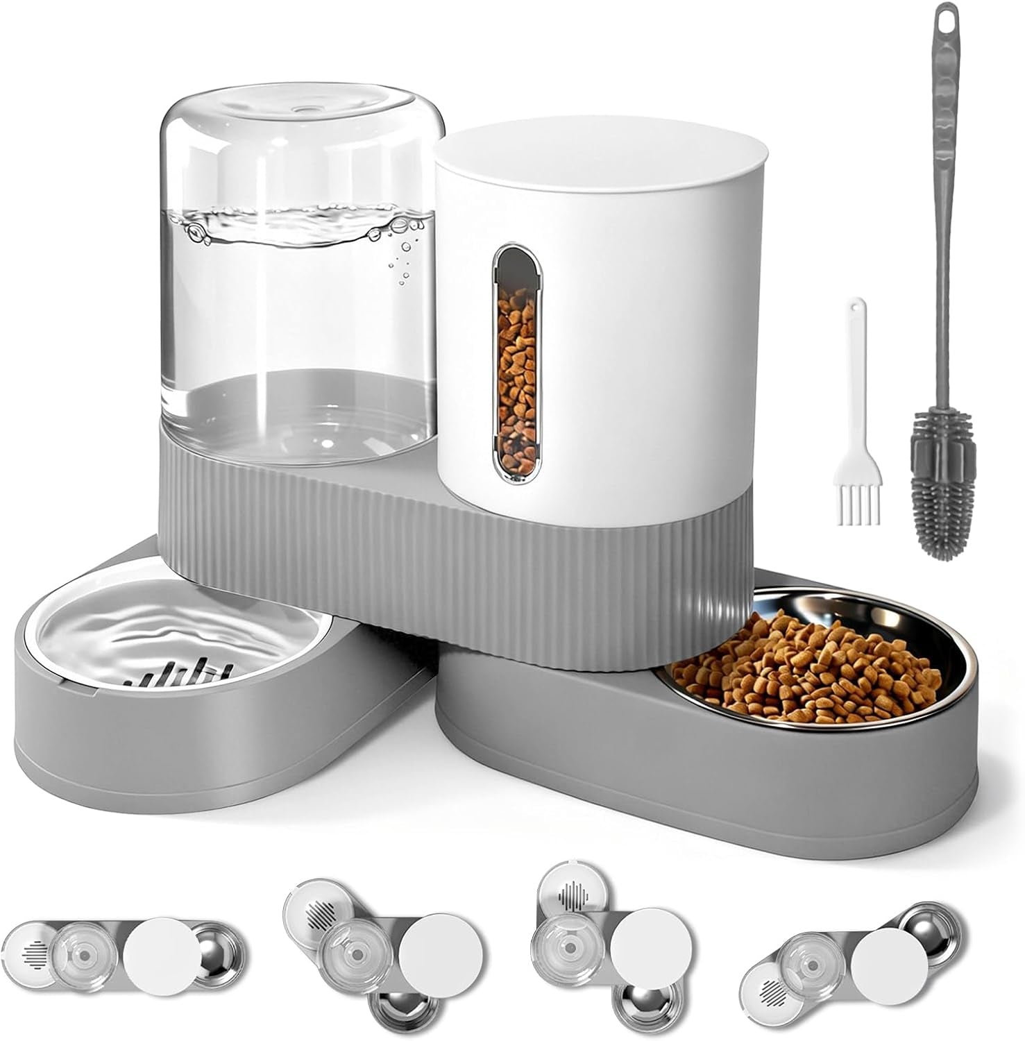 2-in-1-automatic-gravity-cat-dog-feeder-and-water-dispenser-with-304-stainless-steel-bowls-360-degree-rotatable-auto-food-with-2-specialized-brushes-for-small-medium-pet-dog-puppy-kitten-gray