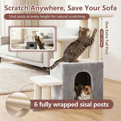 Heybly Cat Scratching Post, Pet Steps for Indoor Cats and Dogs, HSP002SWWH | Small Cat Tree with Cat Condo, Pet Stairs with Full Wrapped Sisal Posts & Soft Plush Fabric, Light Gray & White6