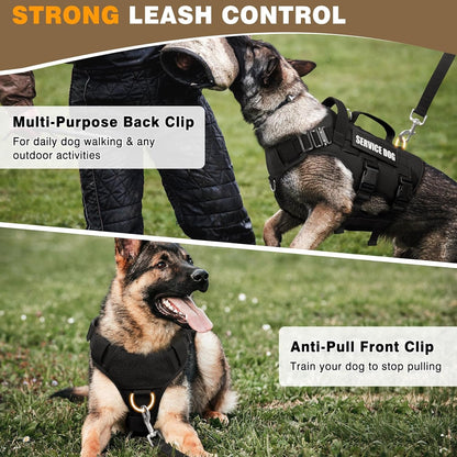 WINSEE Service Dog Vest Harness for Large Dog, Tactical Working MOLLE Vest with 10 Pet Patches, No Pull Heavy Duty Harness for Training Walking4