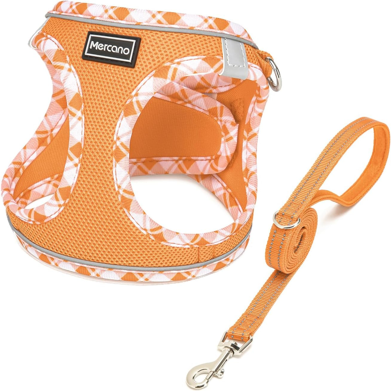 mercano-soft-mesh-dog-harness-and-leash-set-step-in-reflective-breathable-lightweight-vest-harnesses-with-safety-buckle-for-small-dogs-cats-pink-s