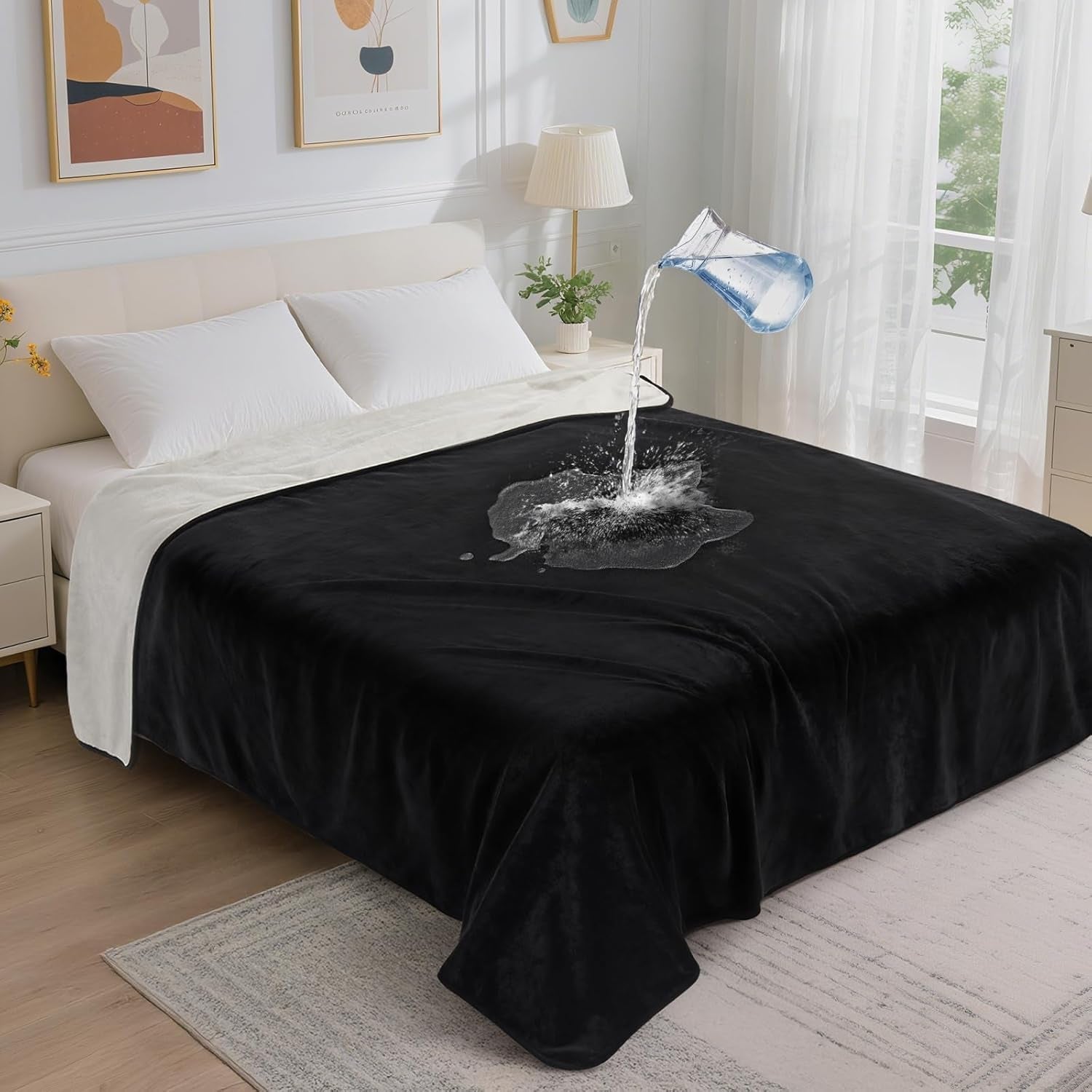 loobani-waterproof-blanket-for-bed-soft-flannel-twin-bed-blanket-60-x-80-dog-pet-blankets-for-large-dogs-reversible-spill-proof-throw-for-couch-cover-movie-time-camping-travel-noise-free-grey