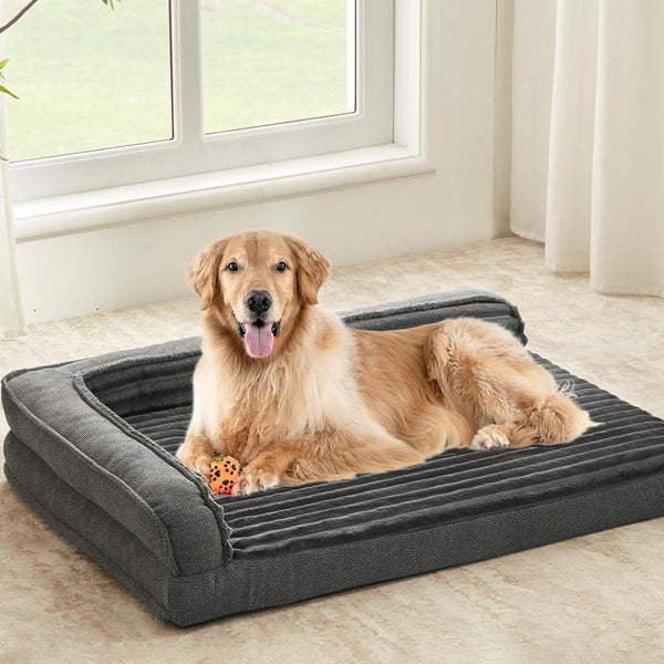 WINDRACING Orthopedic Dog Beds for Medium Dogs, Waterproof Egg Foam Dog Sofa Bed with L Bolster Sides, Washable Medium Pet Bed with Removable Cover & Non-Slip Bottom, 36 X 23 Inch, Gray14