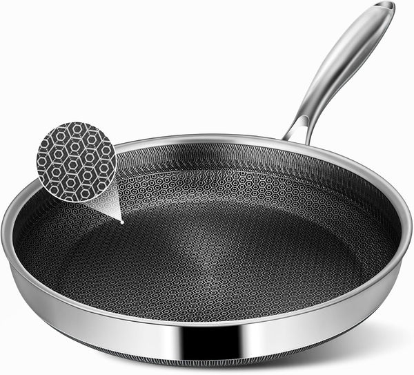 Frying Pans, 12-Inch Hybrid Frying Pans Stainless Steel Skillets, Dishwasher & Oven-Safe, Stay-Cool Handle, PFOA Free Cookware, Compatible with All Cooktops1
