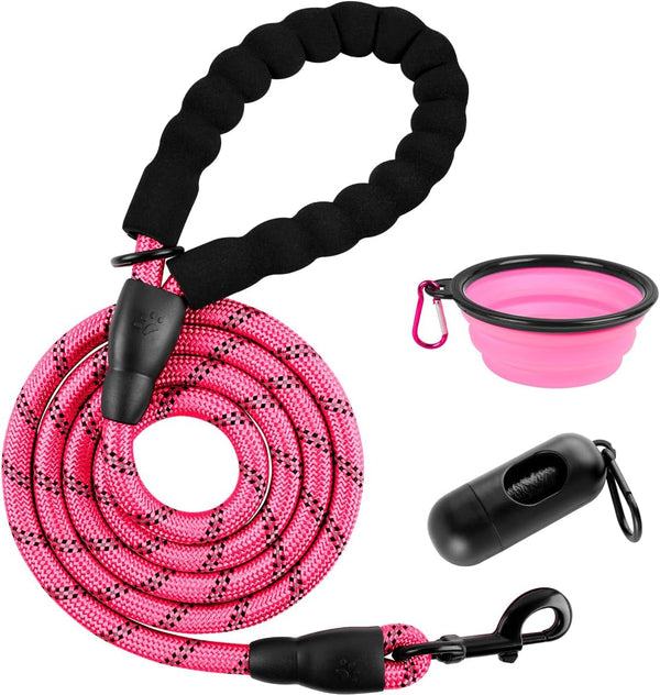 BARKBAY Dog Leashes for Large Dogs Heavy Duty Dog Leash 4/5/6 FT with Comfortable Padded Handle and Highly Reflective Threads for Medium Large Dogs Walking Training Running (5Ft-1/2'',Pink)40