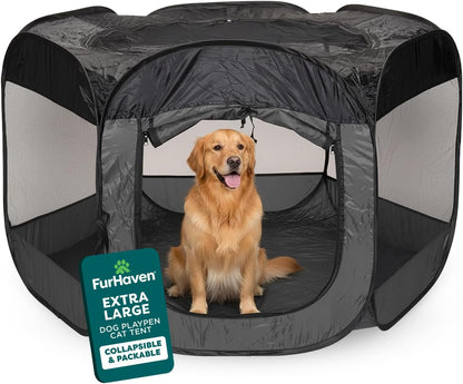 Furhaven Soft-Sided Dog & Cat Playpen, Portable Foldable Indoor & Outdoor Pet Playpen with Mesh Windows & Zippered Door, Gray, Extra Large1