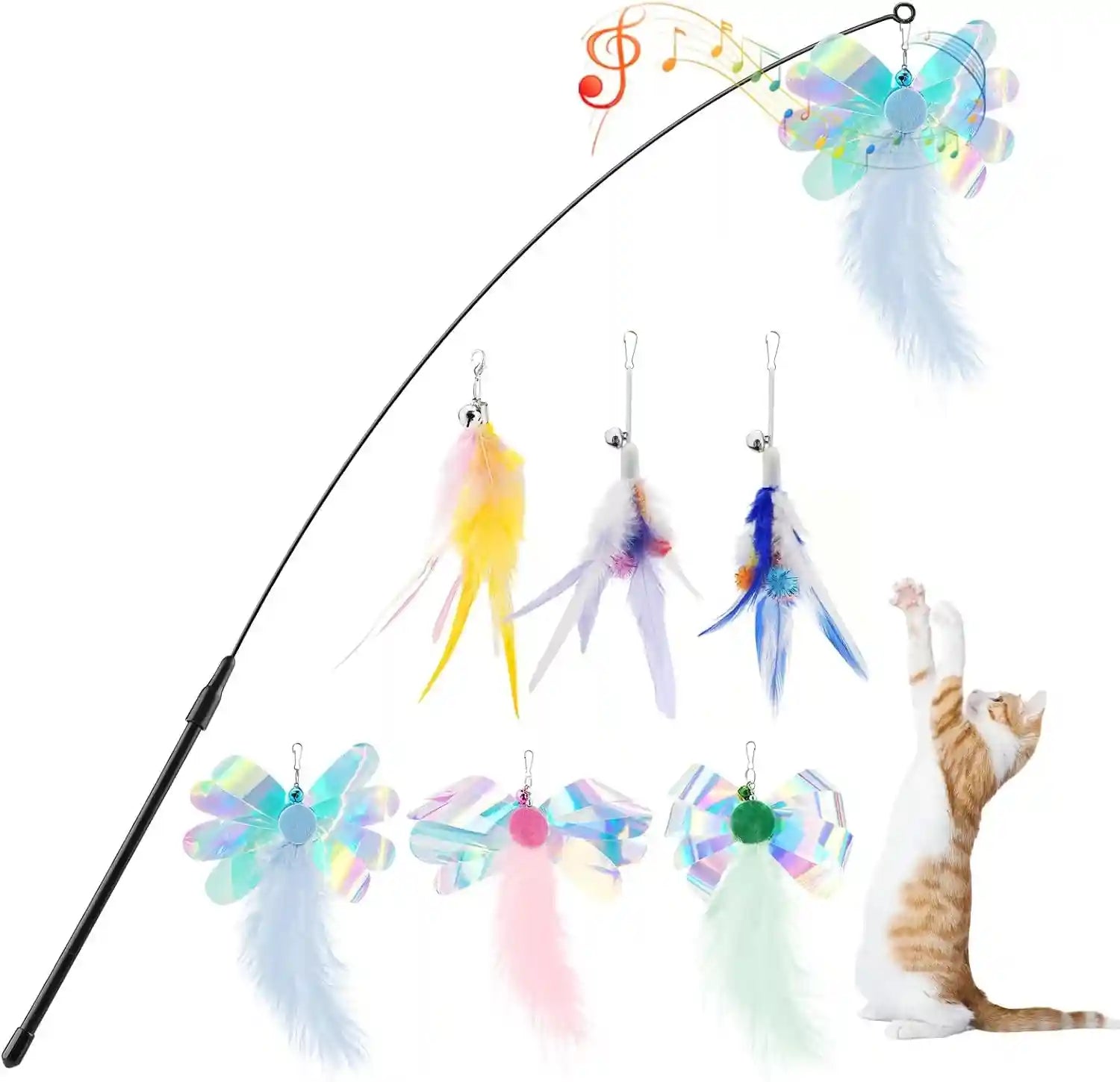 pawaboo-feather-teaser-cat-toy-interactive-wand-with-extra-long-34-5-wand-and-small-bell-fun-exerciser-playing-toy-for-kittens-or-cats-brown-feather
