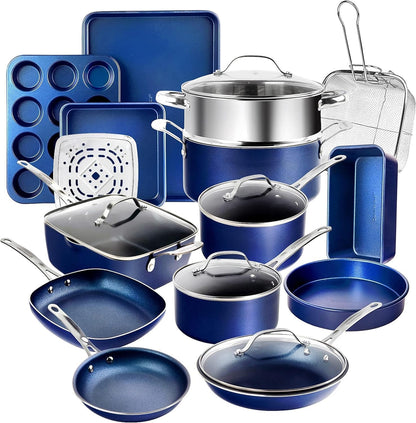 Ceraluxe 20Pc Pots and Pans Set Non Stick Ceramic Cookware Set | Deep Frying Pan & Bakeware Set Included, Non Toxic PFOA/PFOS/PTFE Free, Cool Touch Handles, Oven & Dishwasher Safe1