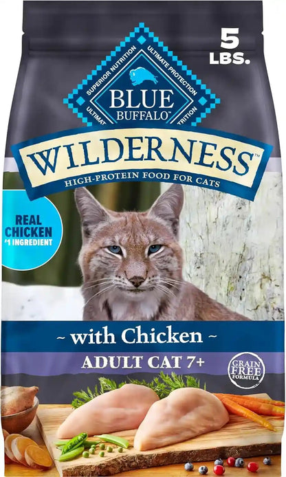 Blue Buffalo Wilderness with Chicken Natural High-Protein Grain-Free Dry Food for Adult Cats 7+, Real Chicken First, Antioxidant-Rich Lifesource Bits Support Immunity in Senior Cats, 5 Lbs.1