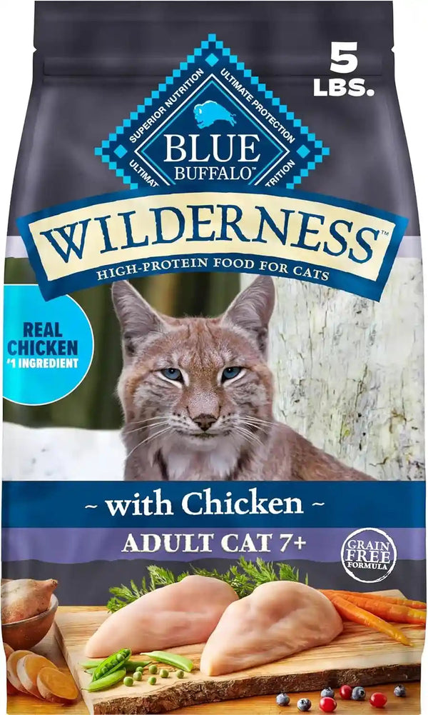 Blue Buffalo Wilderness with Chicken Natural High-Protein Grain-Free Dry Food for Adult Cats 7+, Real Chicken First, Antioxidant-Rich Lifesource Bits Support Immunity in Senior Cats, 5 Lbs.1