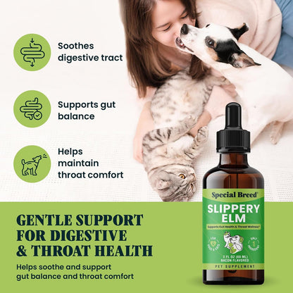 Slippery Elm for Dogs and Cats - Soothing Digestive Relief and Gut Support - Stomach Comfort and Throat Support - Herbal Drops for Pets - Easy to Use - Bacon Flavored - 2 Fl Oz4