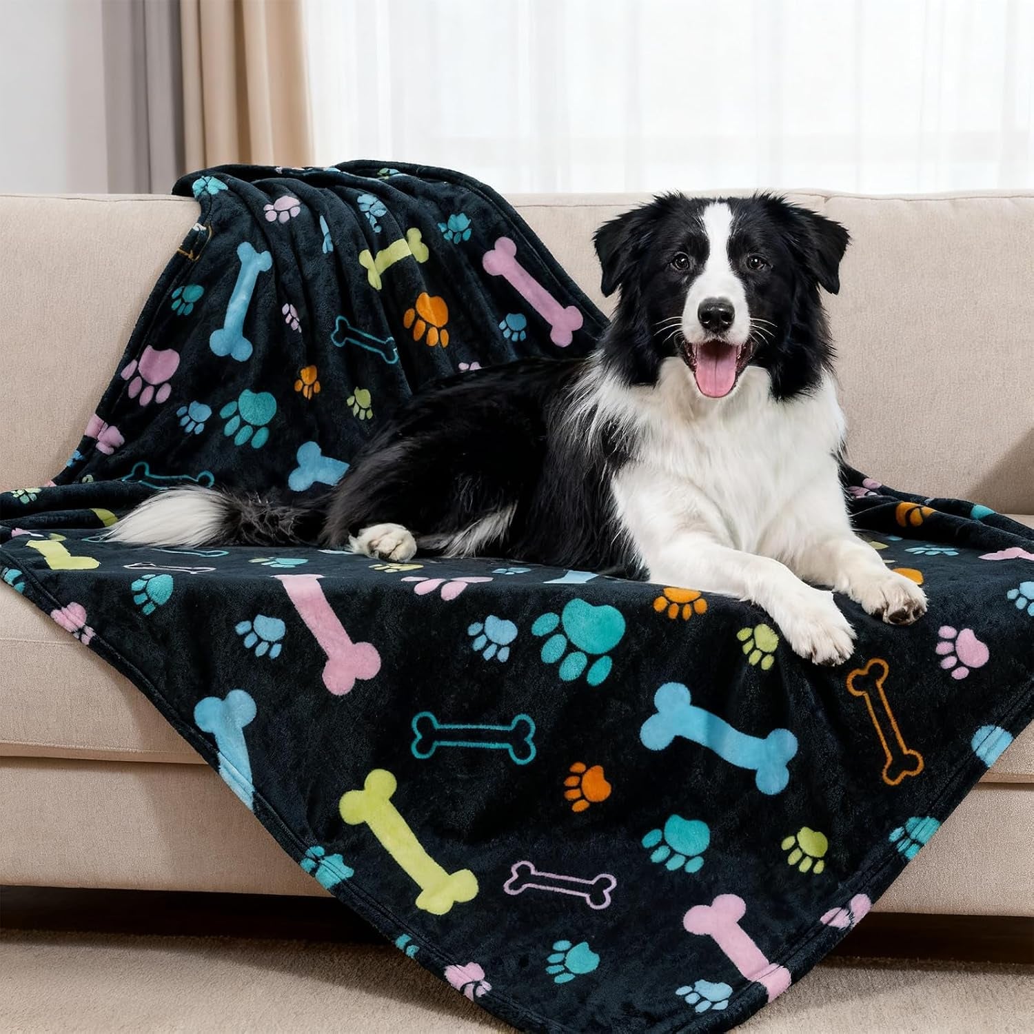 rezutan-blanket-for-large-dogs-cat-flannel-washable-soft-pet-mat-throw-cover-for-kennels-beds-sofas-furniture-protection-cute-paw-pattern-black-50x40-inch