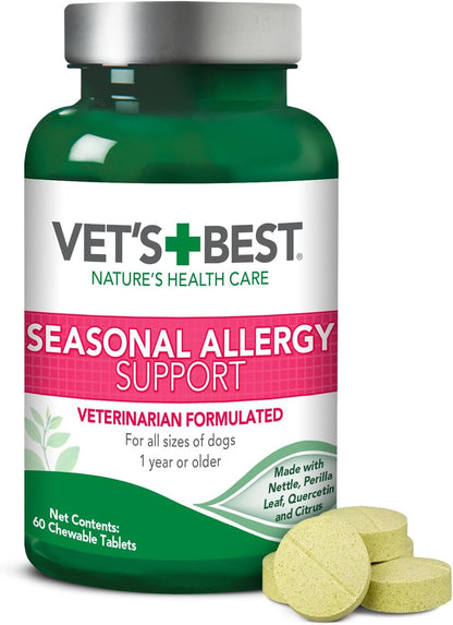 Vet'S Best Seasonal Allergy Chewable Tablets for Dogs, Soothes Dog, 60Ct | Seasonal Allergy Relief Tablets, Helps Soothe Itchy Skin, Supports Healthy Skin & Coat, Daily Chewable Formula1